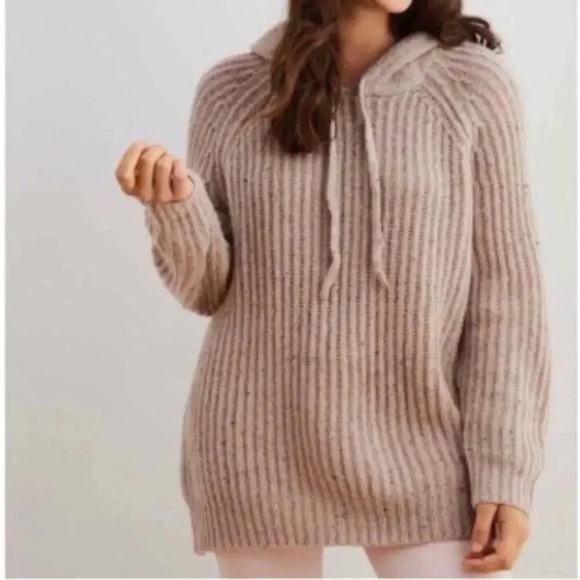 Aerie Women’s M Speckled Knit Wool Blend Cozy Oversized Open Road Sweater Hoodie - Picture 1 of 8